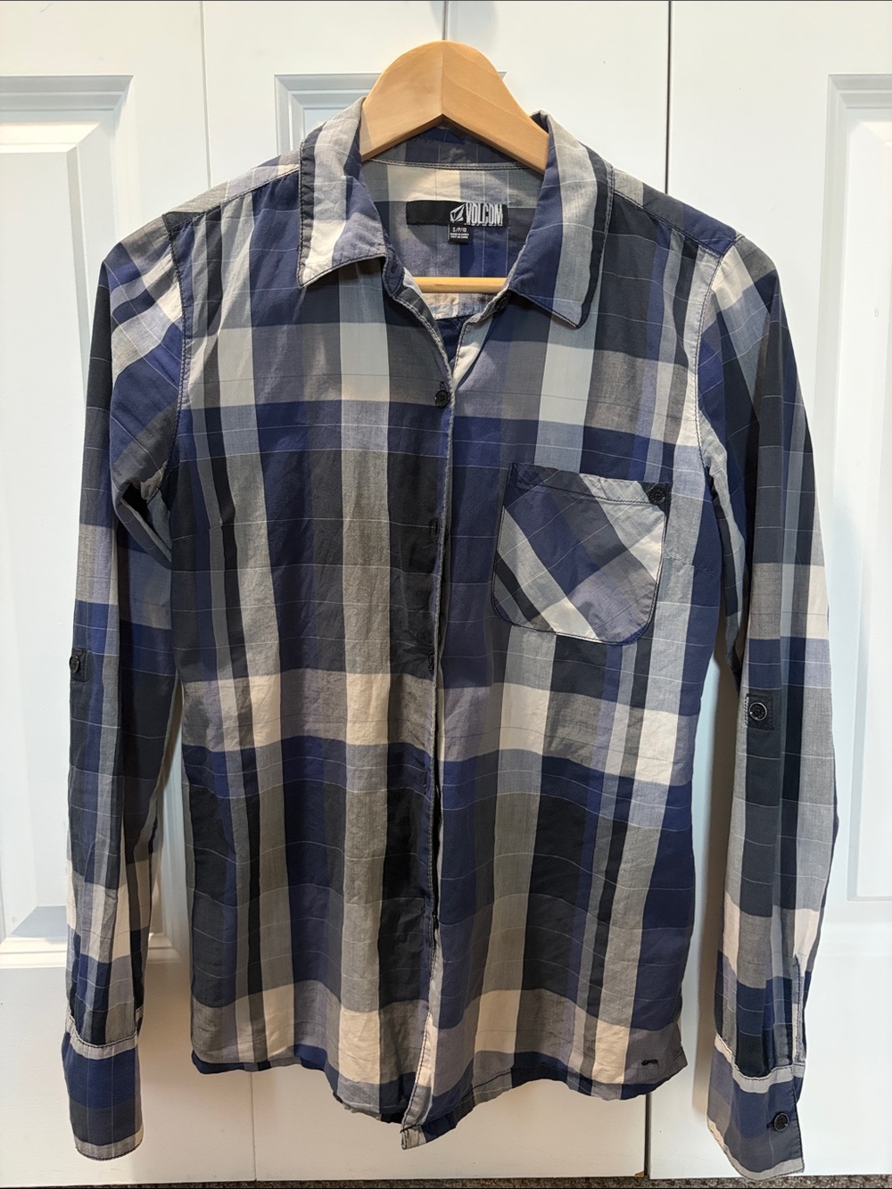 Vintage Volcom female Blue & White Plaid Button-Up Shirt